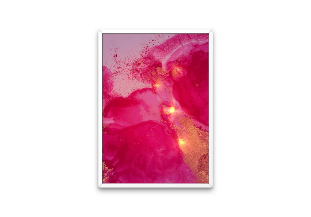 Set of three pink gold abstract glam DIGITAL PRINT, Hot pink wall art, Glam decor, Boujee hot pink aesthetic, Abstract wall art set of 3