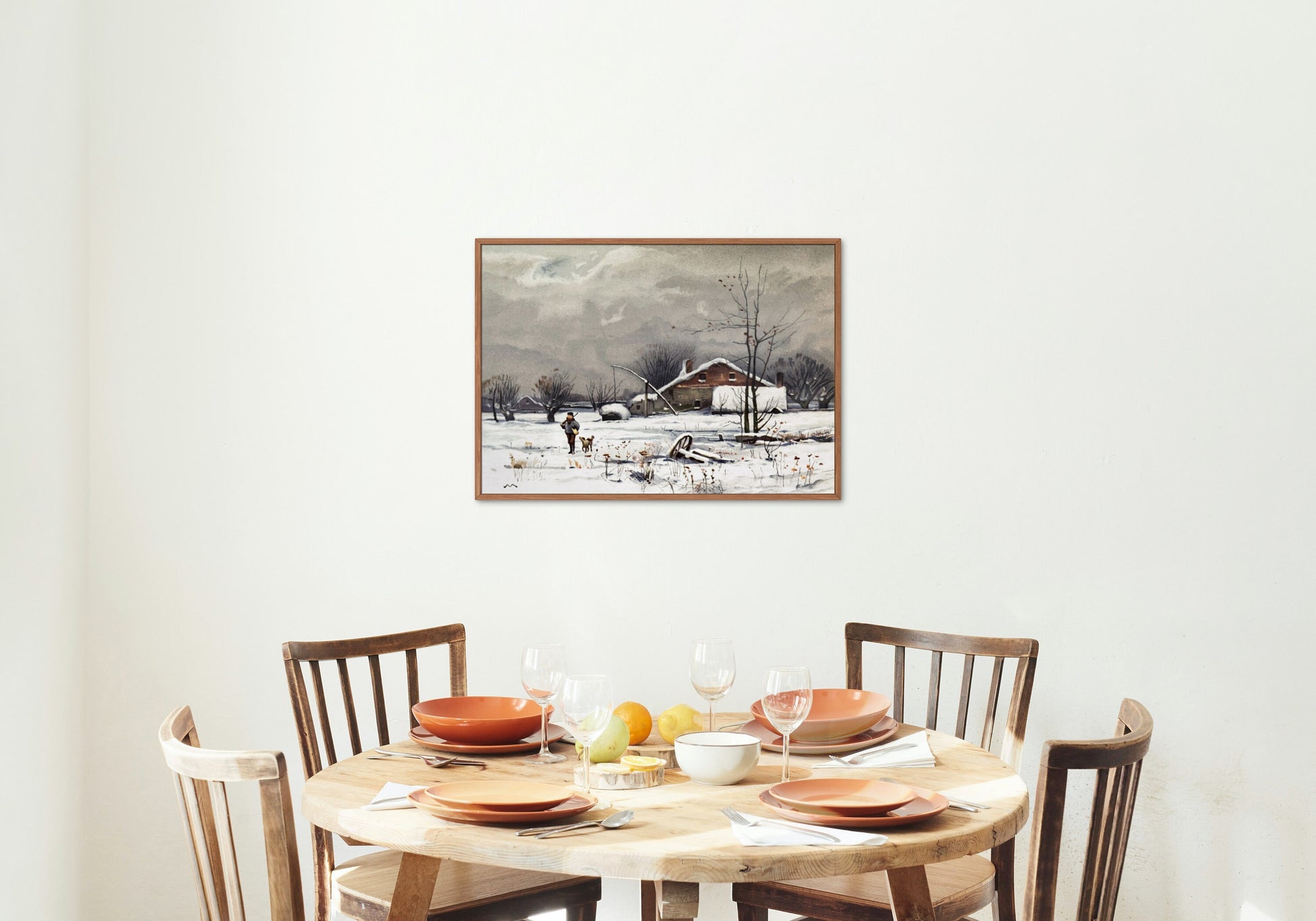 Set of 2 Vintage Winter Landscape DIGITAL PRINTS, Neutral French Country, Winter Scene Wall Art, Snowy Landscape Painting, Cozy Decor Prints