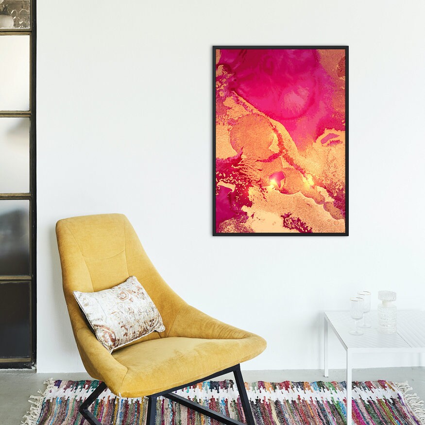 Set of three pink gold abstract glam DIGITAL PRINT, Hot pink wall art, Glam decor, Boujee hot pink aesthetic, Abstract wall art set of 3