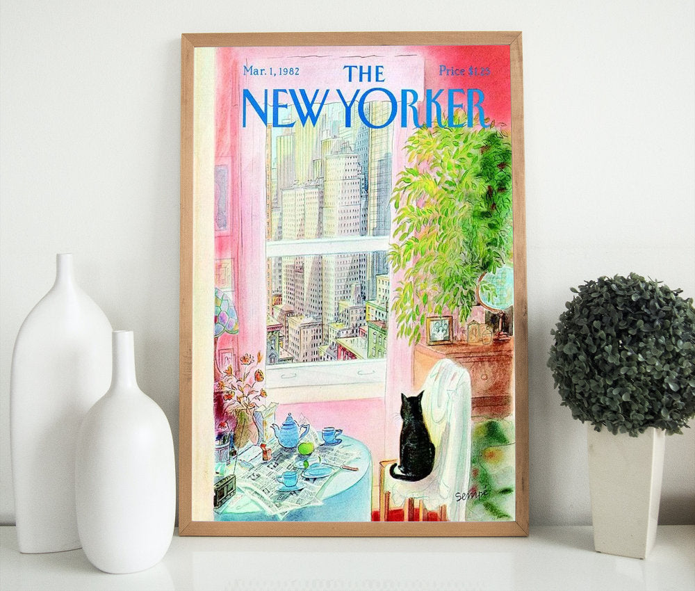 The New Yorker Vintage cover March 1982 edition, Vintage Art DIGITAL PRINT, The New Yorker Retro Magazine Prints, Trendy Magazine Art, Cat