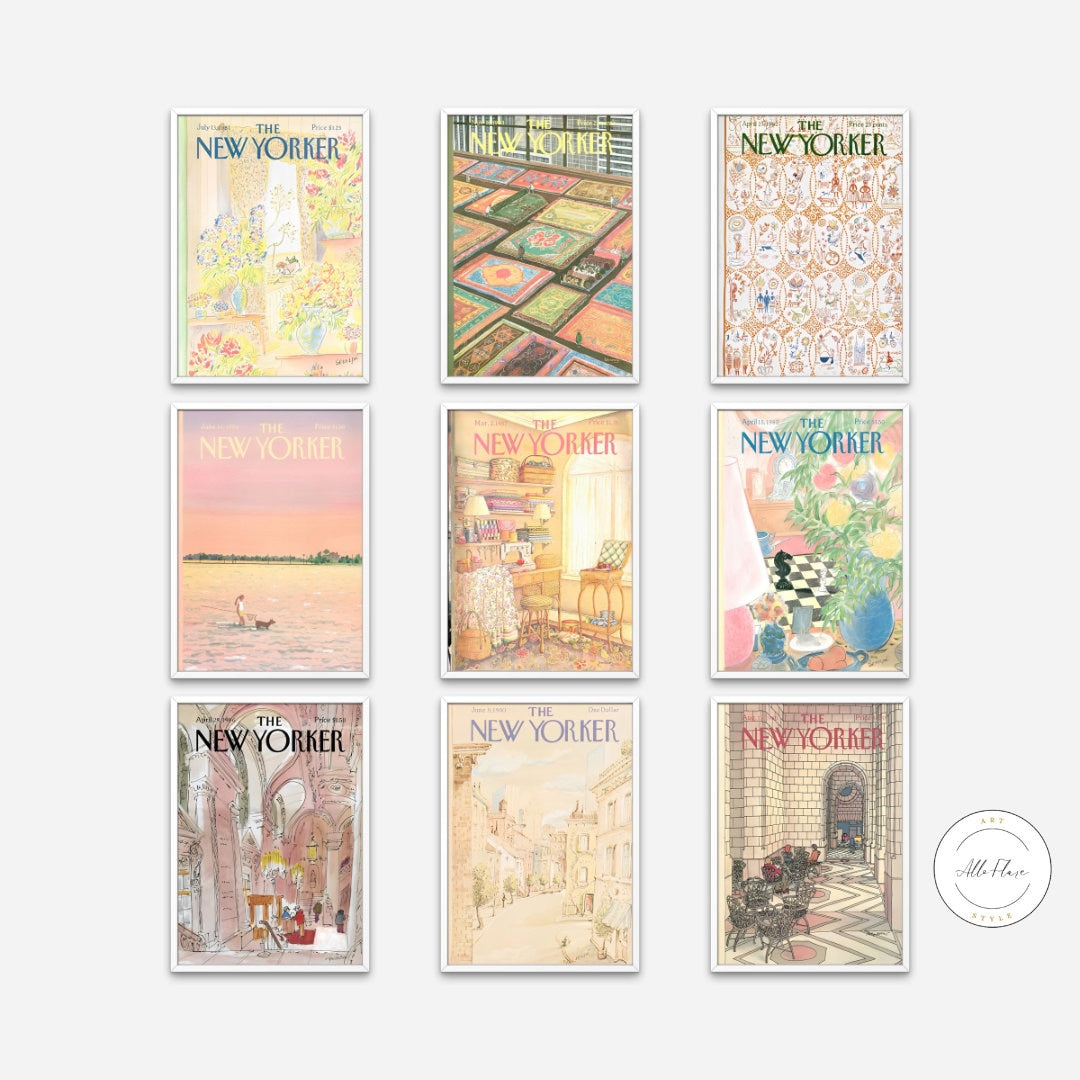 Vintage New Yorker Magazine Covers Set Of 9 DIGITAL PRINT, Retro Magazine Poster, Vintage Magazine Print, New Yorker Warm Soft, Pastel Decor
