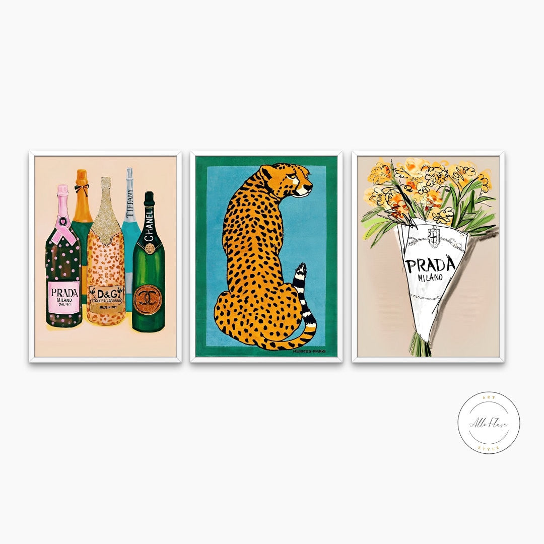 Set of 3 prints fashion posters DIGITAL PRINTS, Luxury fashion poster, Printable hypebeast poster, Designer wall art, Tiger Bottles Colorful