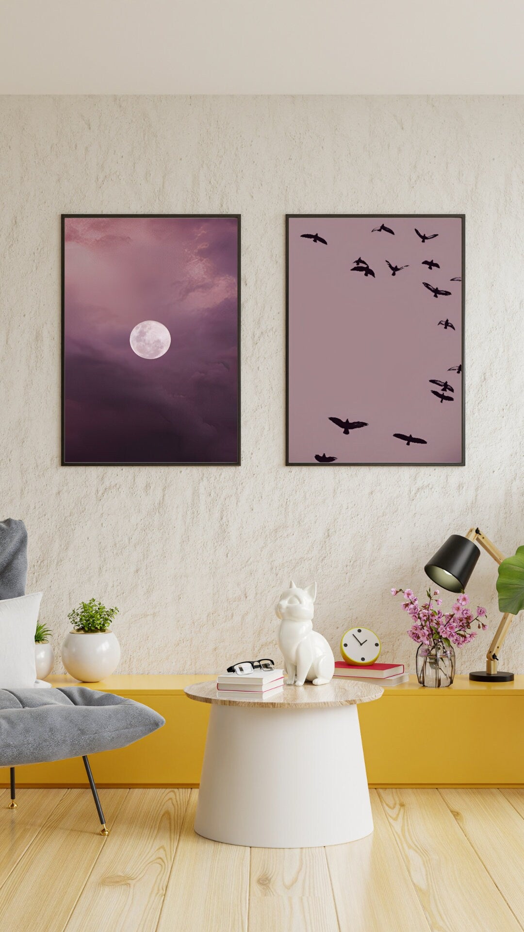 Gallery Wall Set of 8 INSTANT DOWNLOAD, Lavender wall art, Lavender bundle, Moon posters, Night sky, Funky wall art, Aesthetic posters