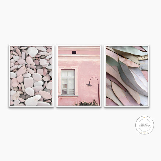 Pastel pink wall art set of 3 DIGITAL PRINTS, Coastal Prints Set, Light pink wall art, cute posters, pastel pink wall decor,