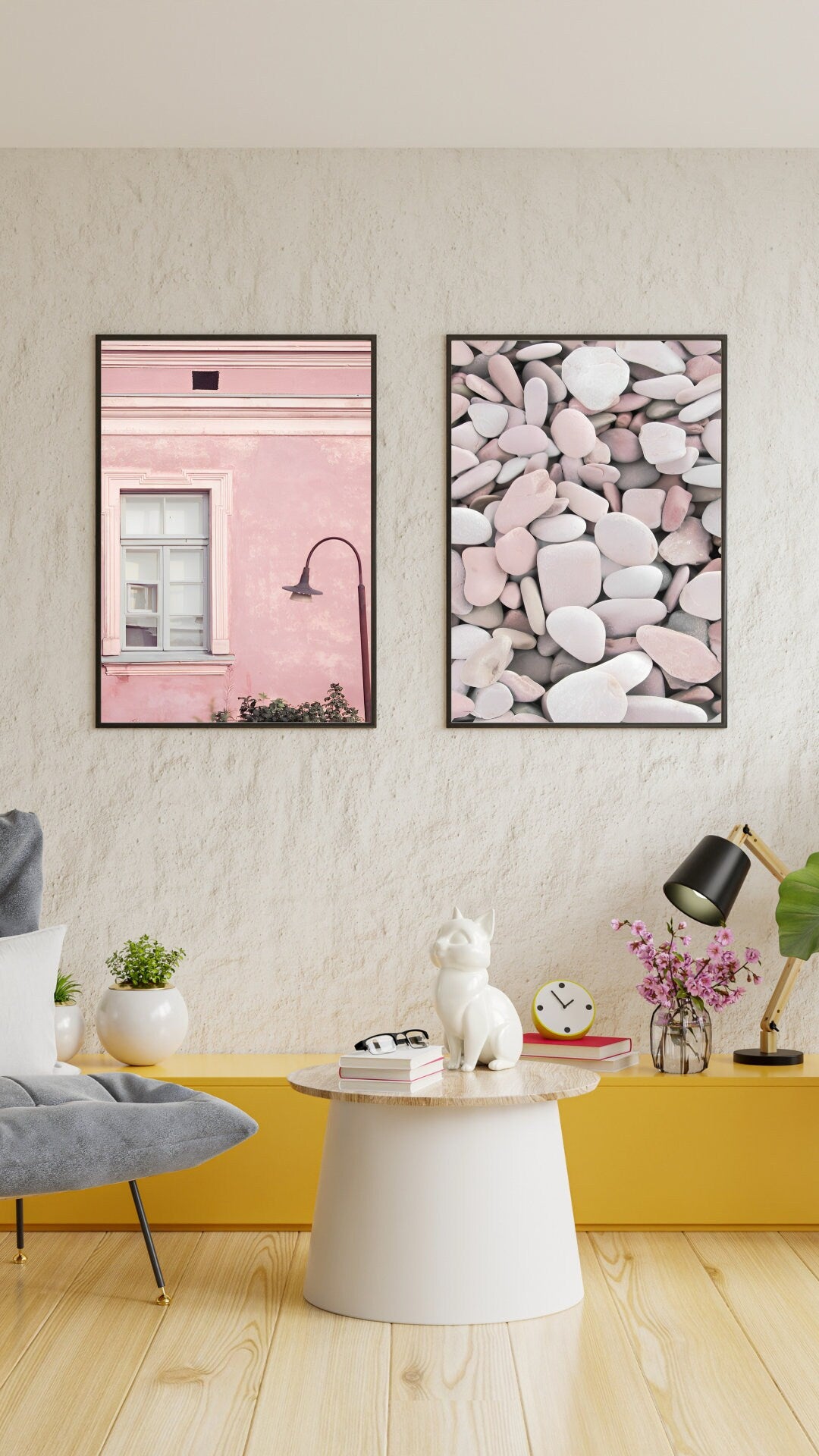 Pastel pink wall art set of 3 DIGITAL PRINTS, Coastal Prints Set, Light pink wall art, cute posters, pastel pink wall decor,
