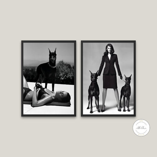 Set of 2 Luxury Fashion Dog DIGITAL PRINTS, Doberman Poster, Luxury Fashion Wall Art, Printable Dog Photo, Designer Wall Art, Hypebeast