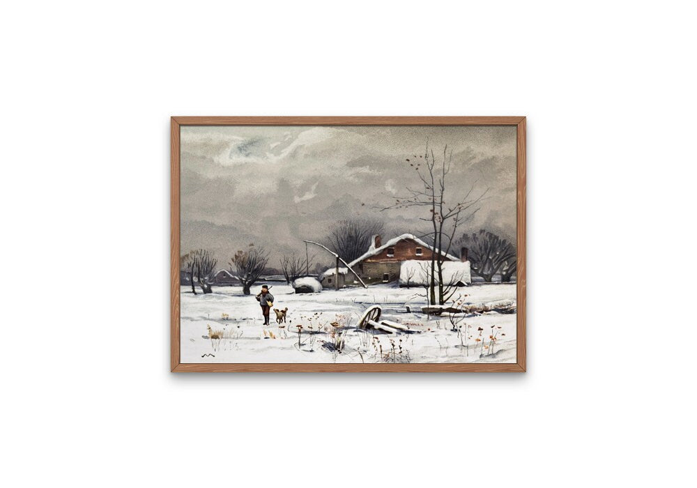 Set of 2 Vintage Winter Landscape DIGITAL PRINTS, Neutral French Country, Winter Scene Wall Art, Snowy Landscape Painting, Cozy Decor Prints