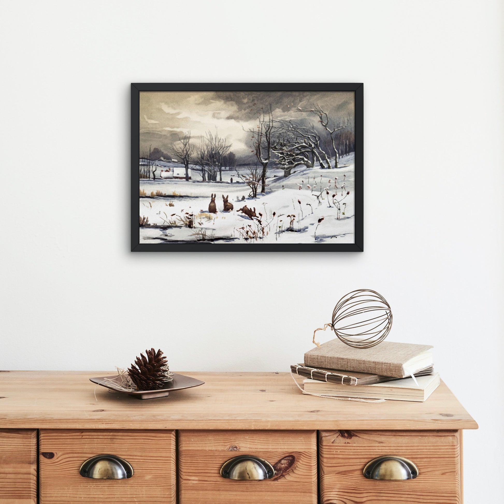 Set of 2 Vintage Winter Landscape DIGITAL PRINTS, Neutral French Country, Winter Scene Wall Art, Snowy Landscape Painting, Cozy Decor Prints