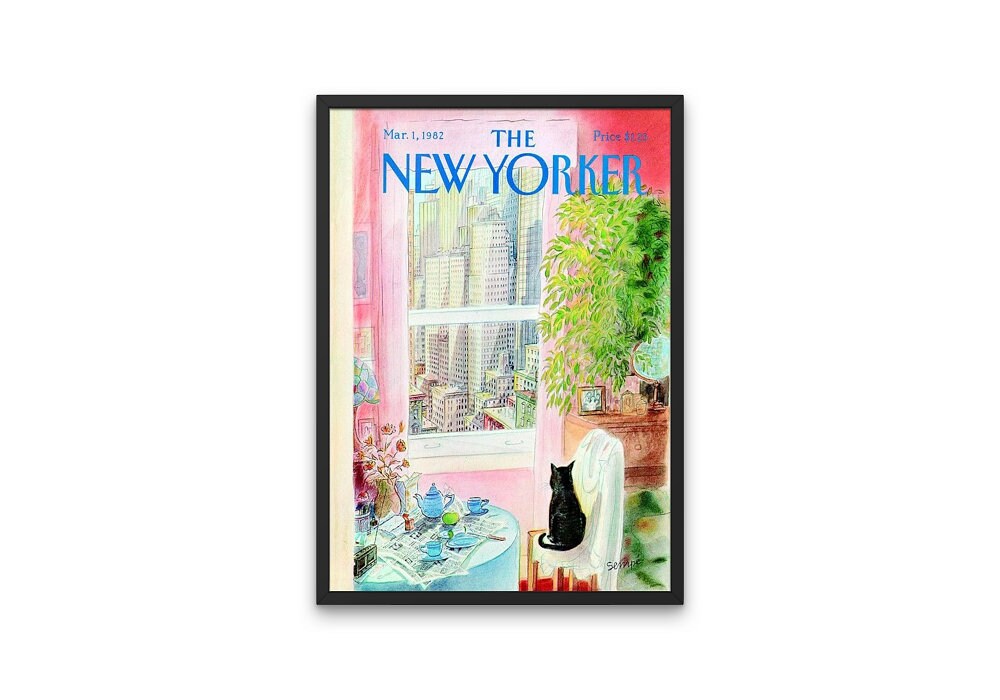 The New Yorker Vintage cover March 1982 edition, Vintage Art DIGITAL PRINT, The New Yorker Retro Magazine Prints, Trendy Magazine Art, Cat