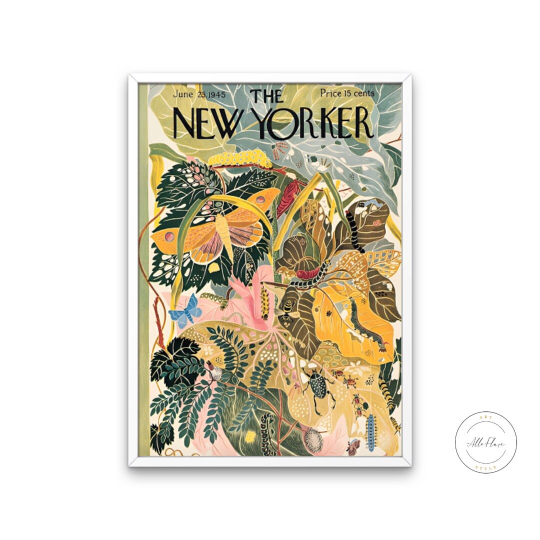 The New Yorker Vintage cover June 1945 edition, Vintage Art DIGITAL PRINT, The New Yorker Retro Magazine Prints, Botanical Green Wall Decor