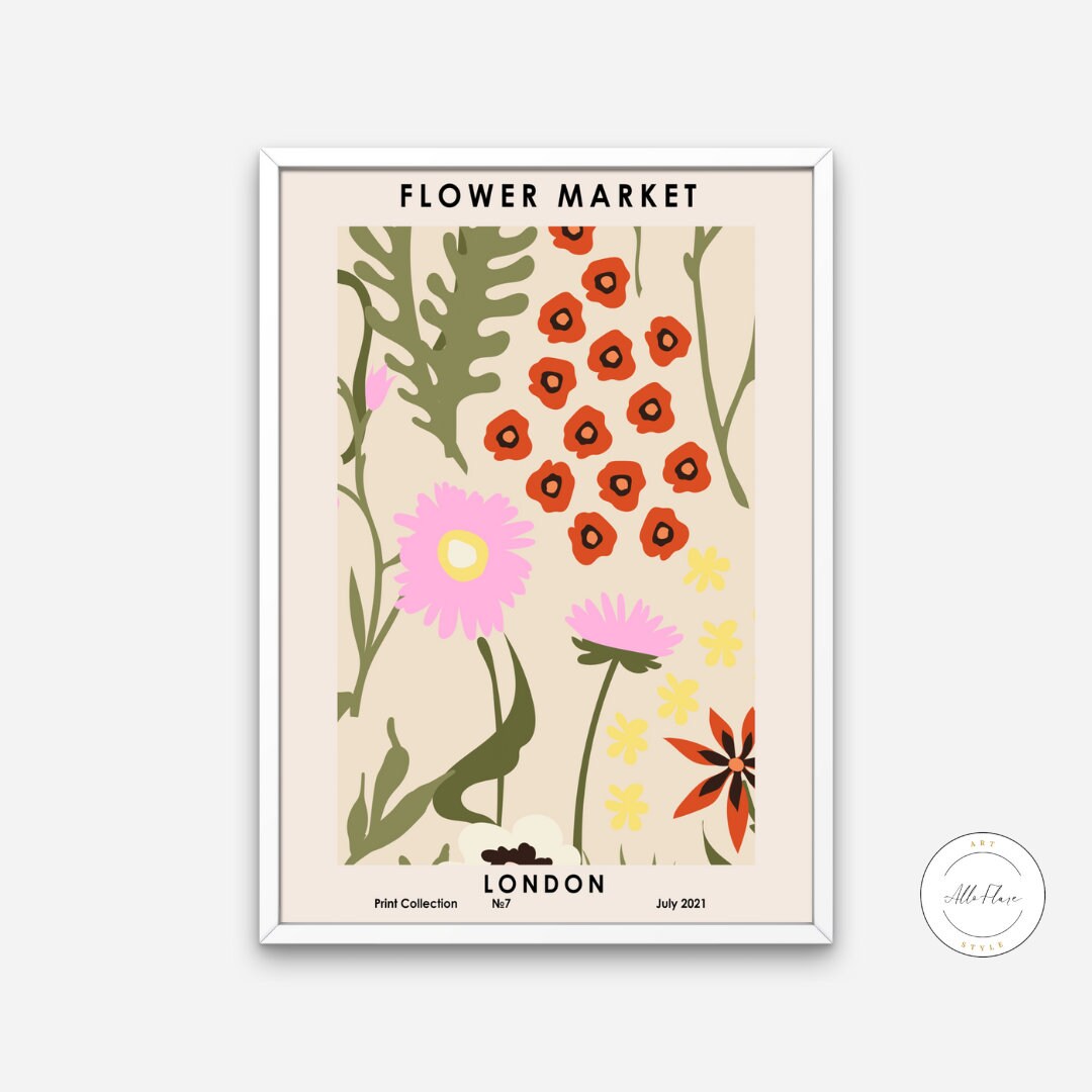 Flower market DIGITAL DOWNLOAD, Neutral wall art, Botanical Wall Art, Hippie poster, Botanical printable, Flower Market London Print, Boho