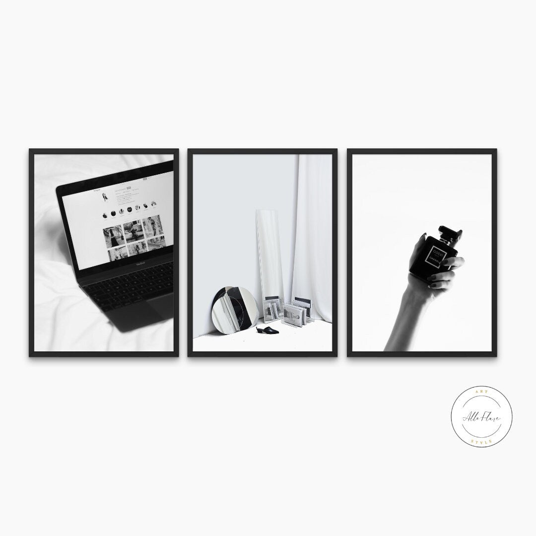PRINTABLE set of 3 fashion posters Designer Poster black & white glam decor Designer Wall Art Black and White Fashion Photography digital