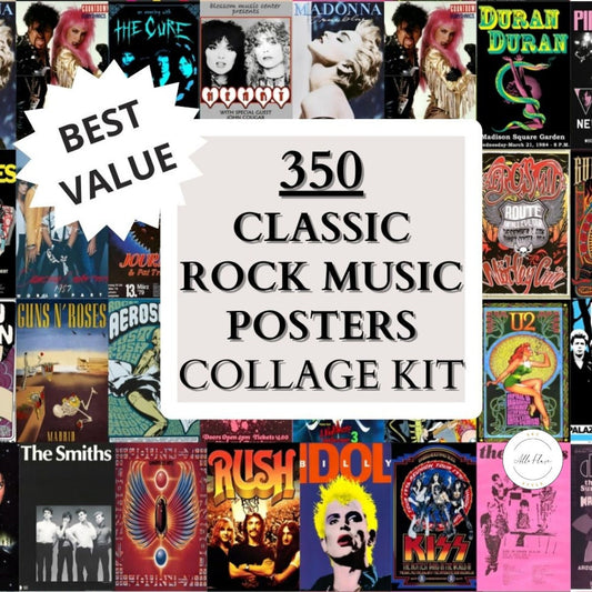 350 PCS 80's Classic Rock Collage Kit DIGITAL PRINTS, Vintage wall collage, Rock posters, 80's aesthetics wall art, Concert posters, Retro