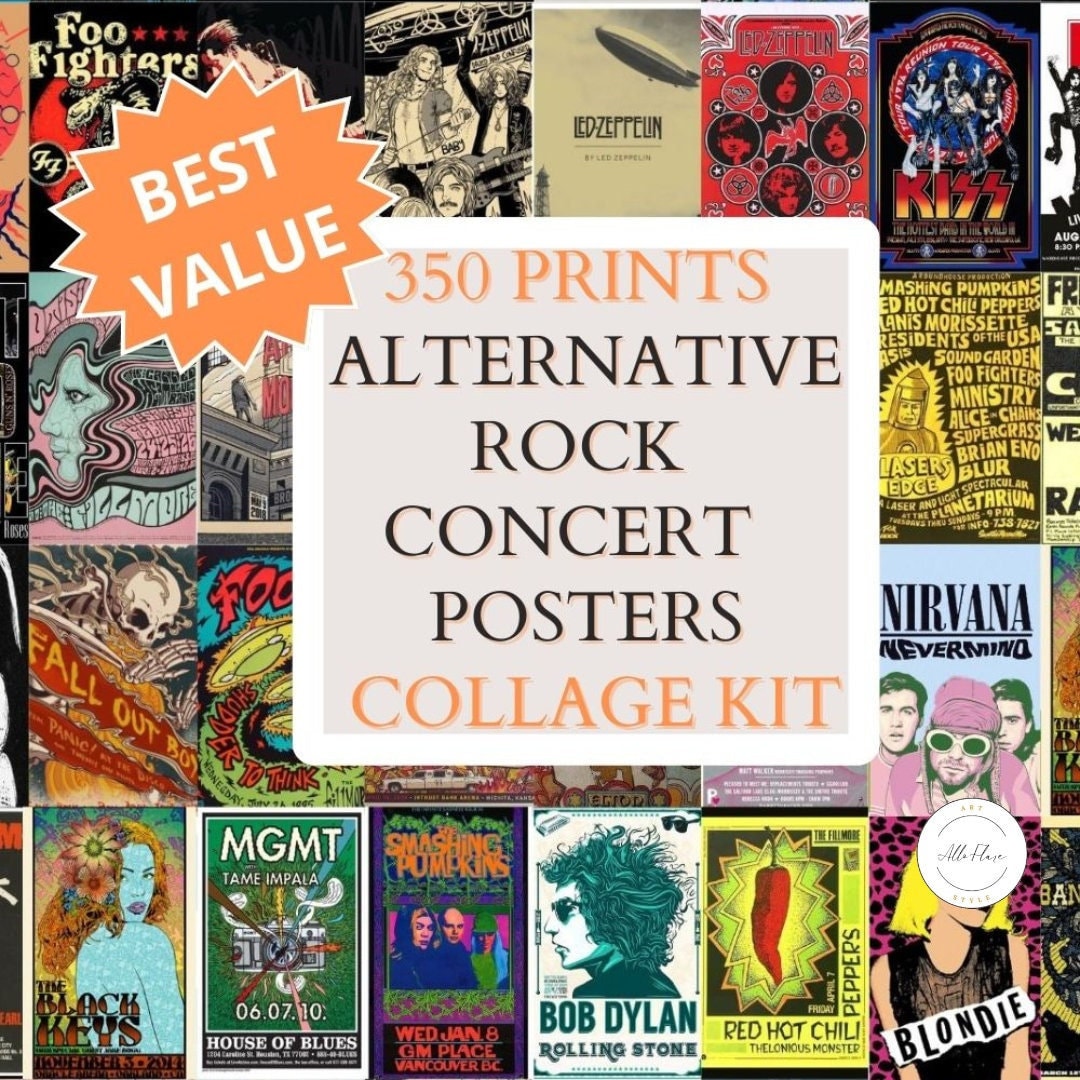 350 PCS alternative rock collage kit for room INSTANT DOWNLOAD, Vintage concert poster, Rock posters, Aesthetics wall art, Concert posters