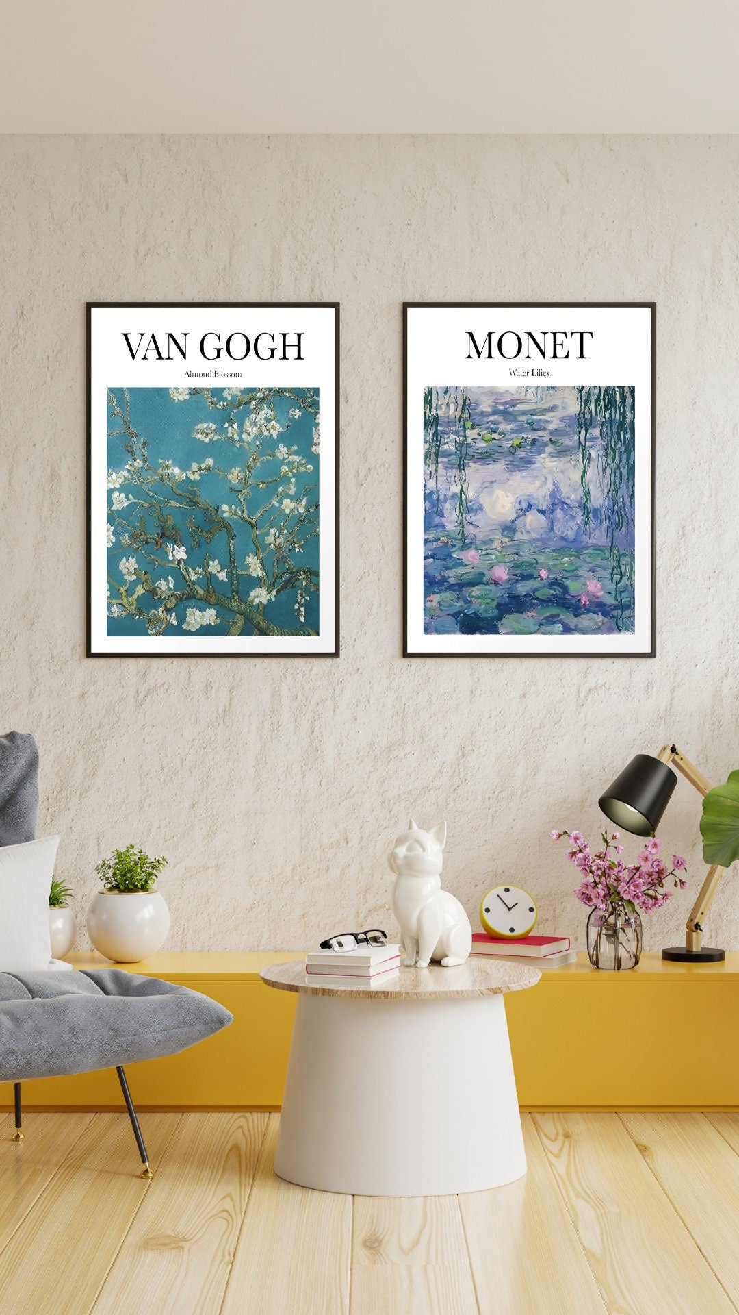 Monet Van Gogh Set of 2 DIGITAL PRINT, Museum Poster Prints, Almond Blossom Water Lilies, Monet Exhibition Poster, Van Gogh Print, Botanical