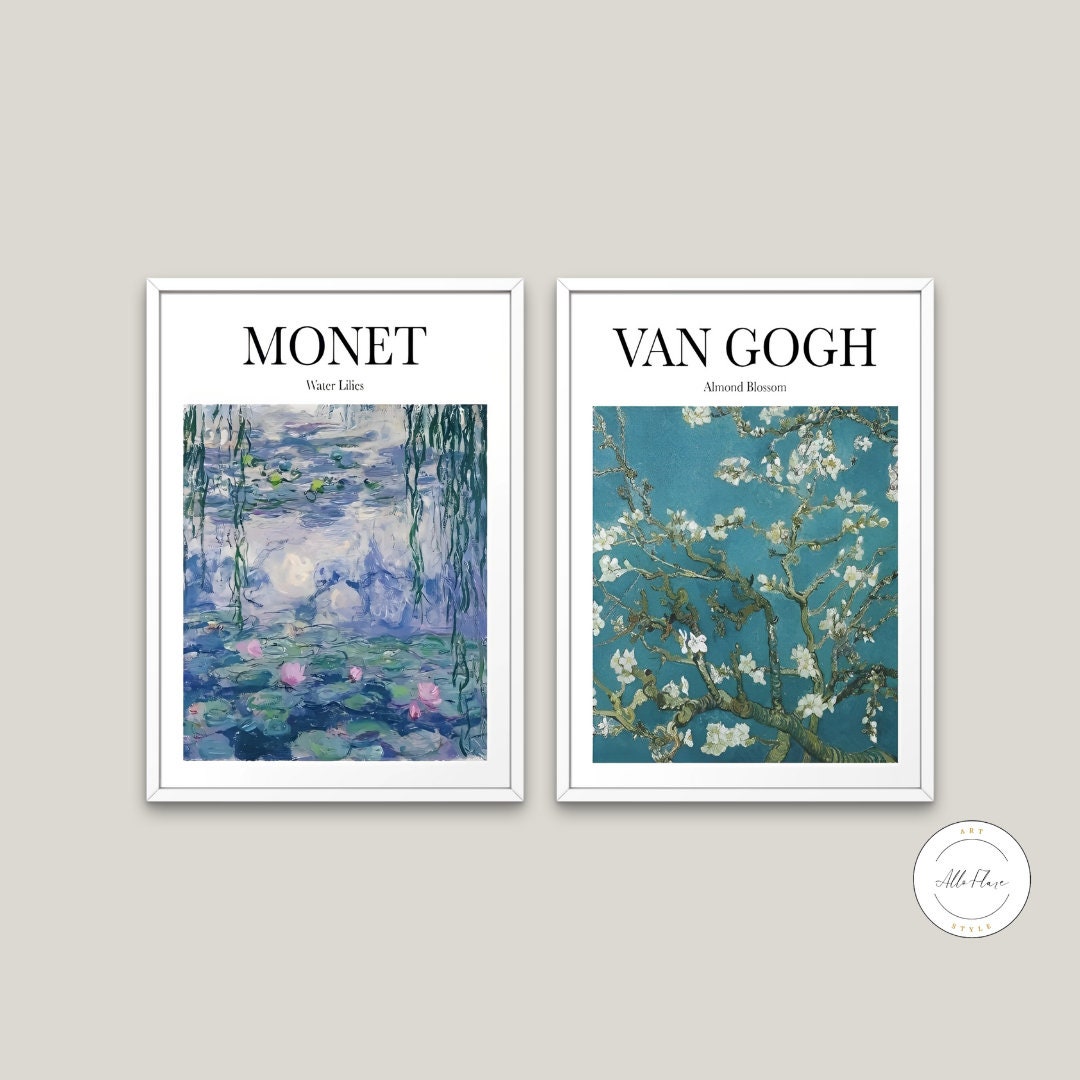 Monet Van Gogh Set of 2 DIGITAL ART PRINT, Museum Poster Prints, Almond Blossom Water Lilies, Monet Exhibition Poster, Van Gogh Print, Botanical | Posters, Prints, & Visual Artwork | art for bedroom, art ideas for bedroom walls, art printables, bathroom wall art printables, bedroom art, bedroom pictures, bedroom wall art, bedroom wall art ideas, bedroom wall painting, botanica decor, botanical art print, botanical art prints, botanical bathroom decor, botanical bedroom decor, botanical canvas wall art, bota