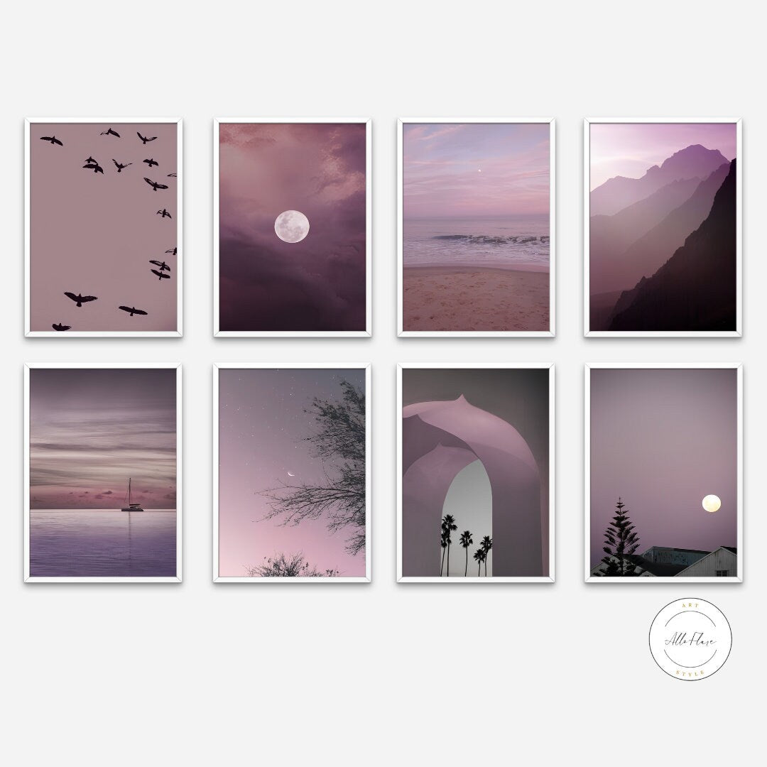 Gallery Wall Set of 8 DIGITAL DOWNLOAD ART PRINTS, Lavender wall art, Lavender bundle, Moon posters, Night sky, Funky wall art, Aesthetic posters | Posters, Prints, & Visual Artwork | art for bedroom, art ideas for bedroom walls, art printables, bathroom wall art printables, bedroom art, bedroom pictures, bedroom wall art, bedroom wall art ideas, bedroom wall painting, botanica decor, botanical art print, botanical art prints, botanical bathroom decor, botanical bedroom decor, botanical canvas wall art, bot