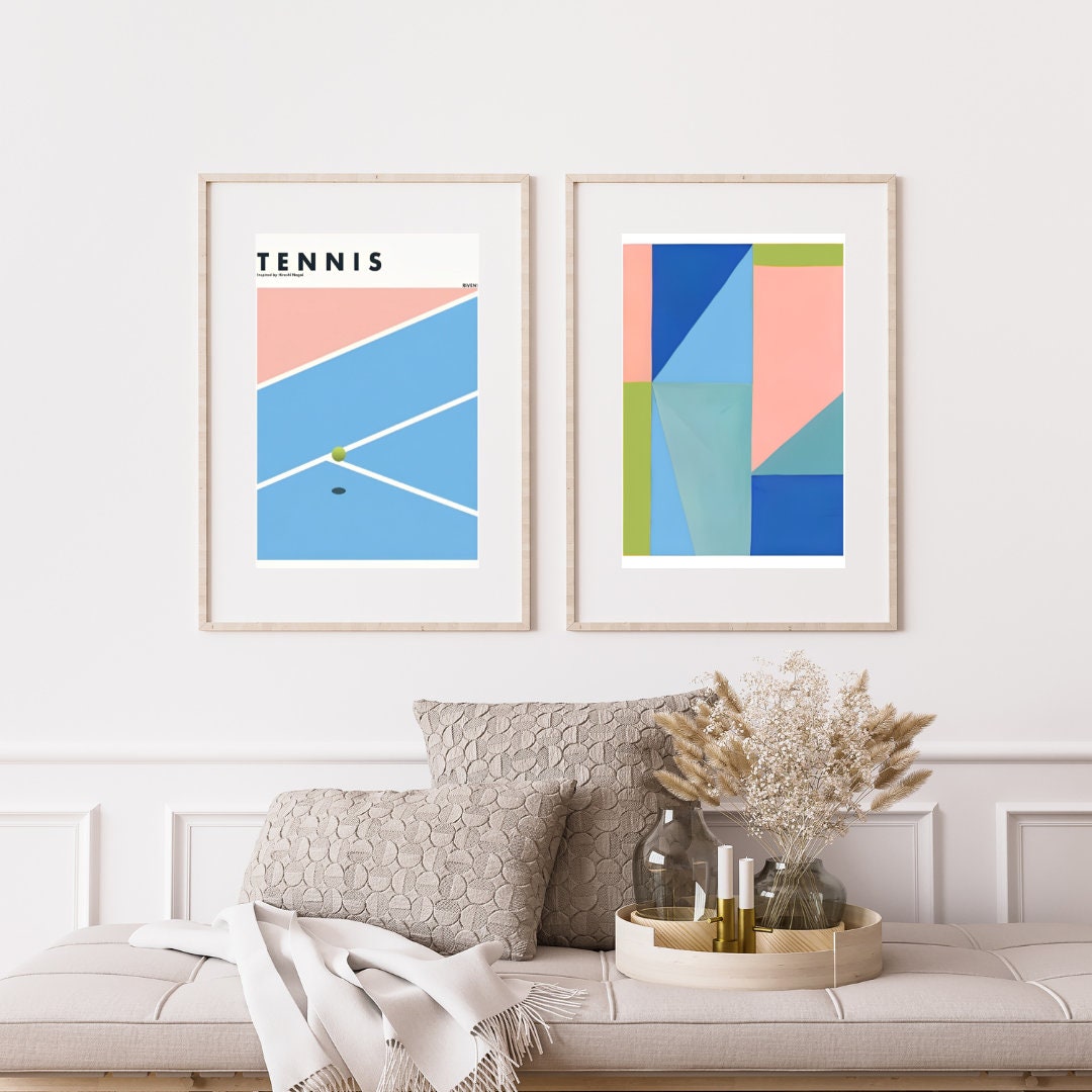 Tennis lover 3 piece wall art DIGITAL PRINTS, Abstract retro prints, tennis room decor, sports artwork, Tennis Court Poster, landscape art