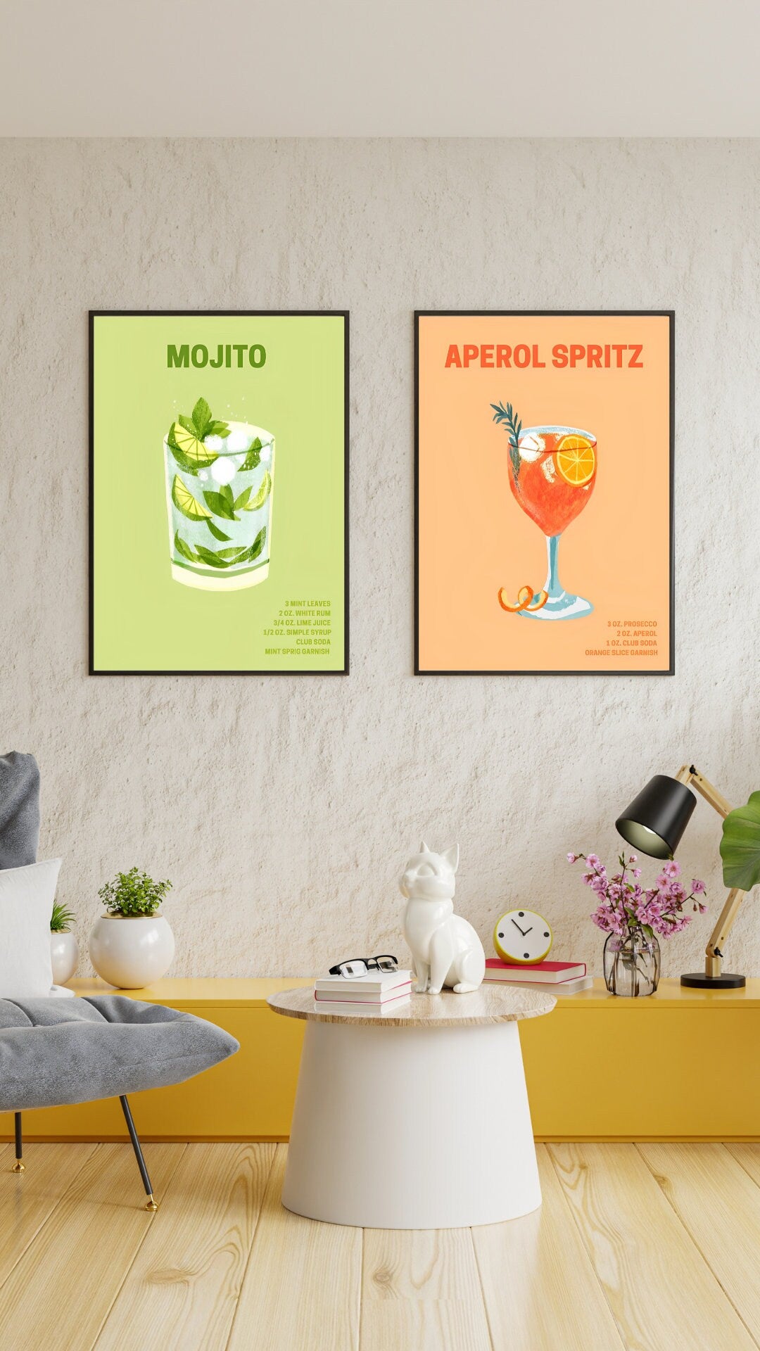 Set of 4 Preppy Colorful Cocktail DIGITAL PRINTS, Bar Cart Room Decor, Colorful Drink Bar Wall Art, Orange Yellow Green Trendy Wall Art