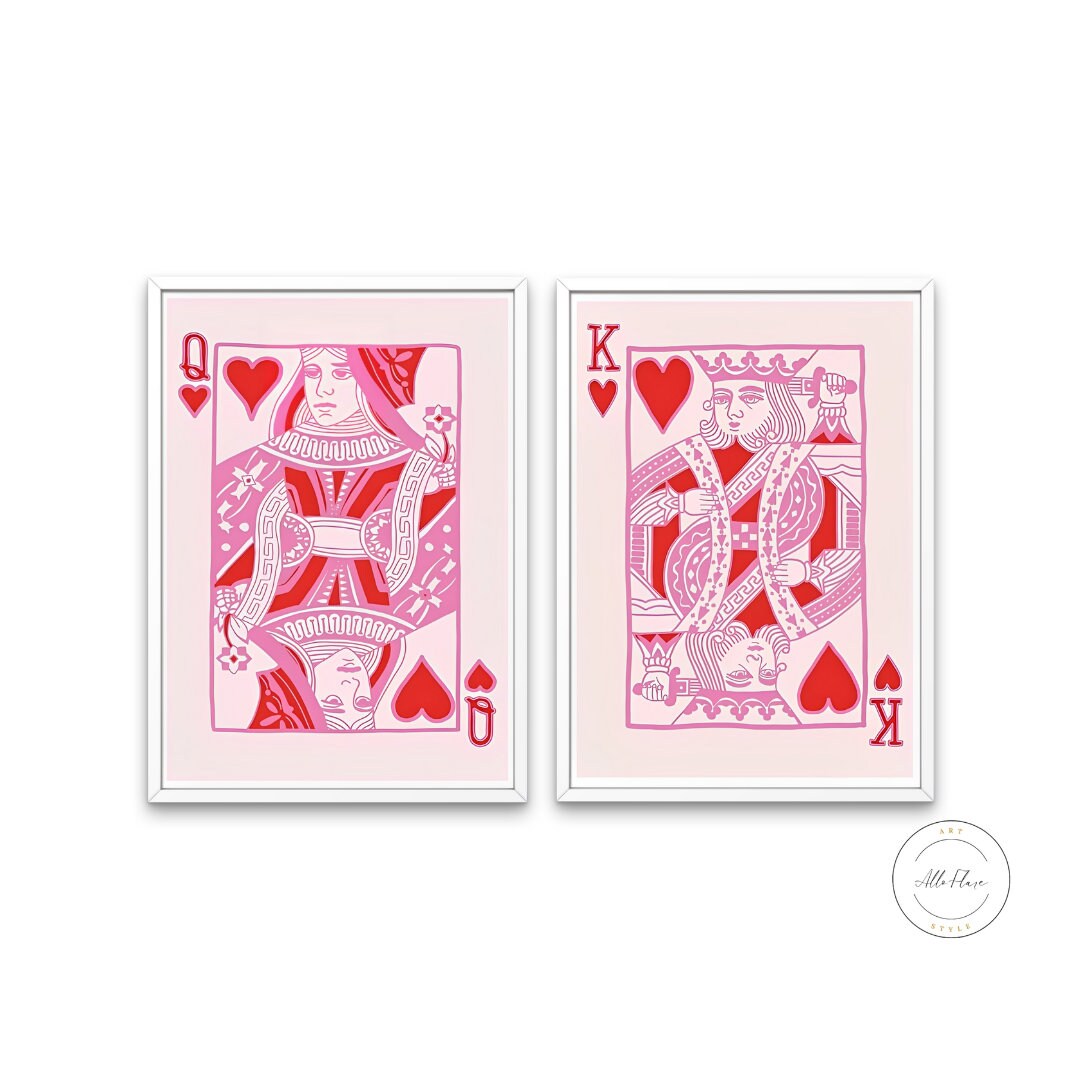 King & Queen of Hearts Posters DIGITAL DOWNLOAD ART PRINTS, Playing Card Poster, bar cart decor, couple wall art, preppy college dorm decor, light pink | Posters, Prints, & Visual Artwork | aesthetic preppy room decor, art for bedroom, art ideas for bedroom walls, art printables, bar cart art print, bathroom wall art printables, bedroom art, bedroom pictures, bedroom wall art, bedroom wall art ideas, bedroom wall painting, buy digital art prints online, buy digital prints online, canvas wall art for living 