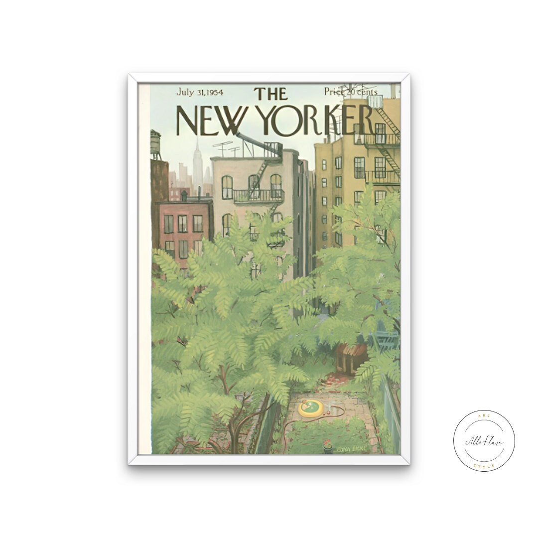 Vintage New Yorker cover art print, July 1954 edition, Vintage Art DIGITAL PRINT, Retro Magazine Posters, Trendy Magazine, Green Wall Decor