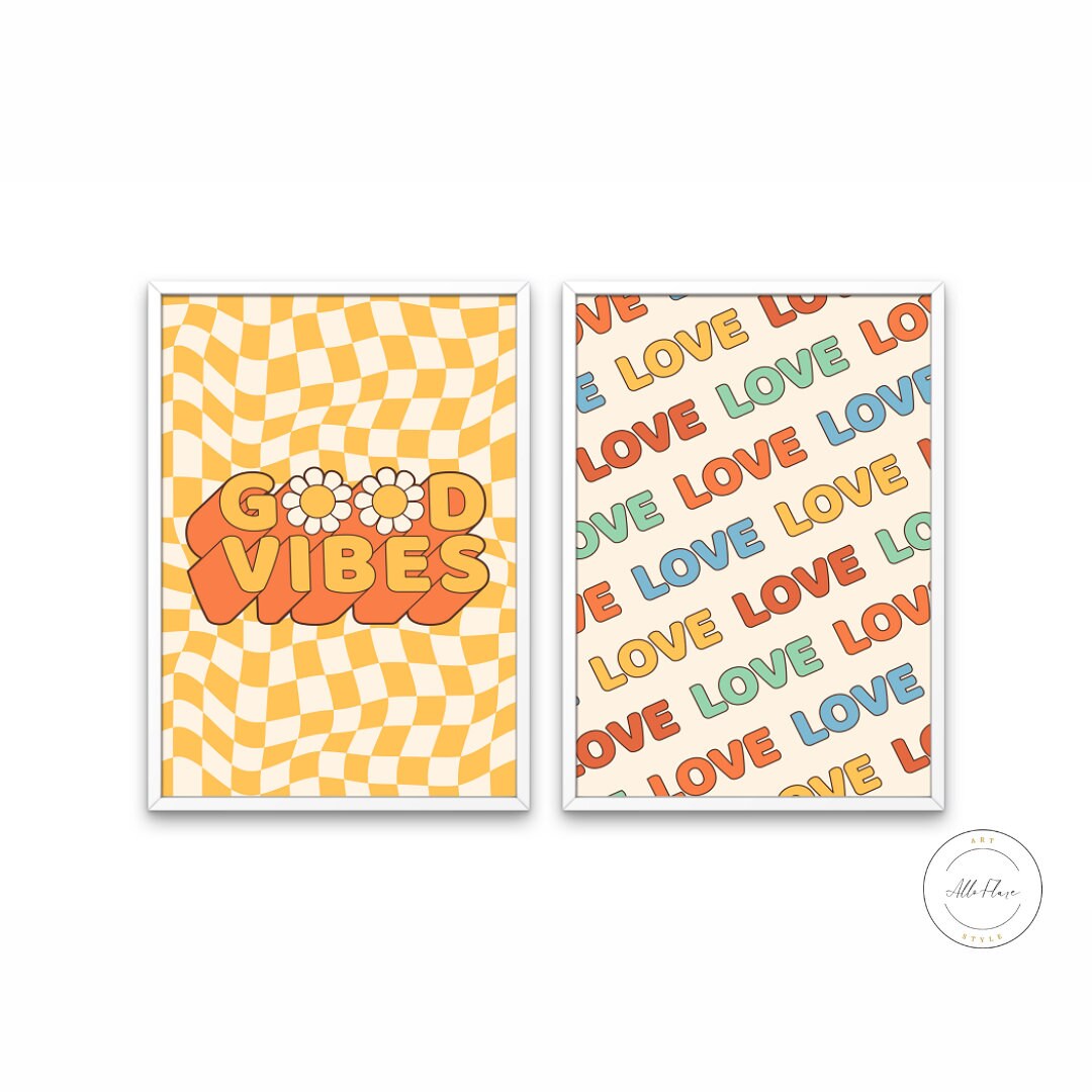 Hippie posters Good Vibes Love INSTANT DOWNLOAD, Indie Room Decor, vibrant wall art, Hippie prints, Gift ideas, Hippie wall decor, Groovy