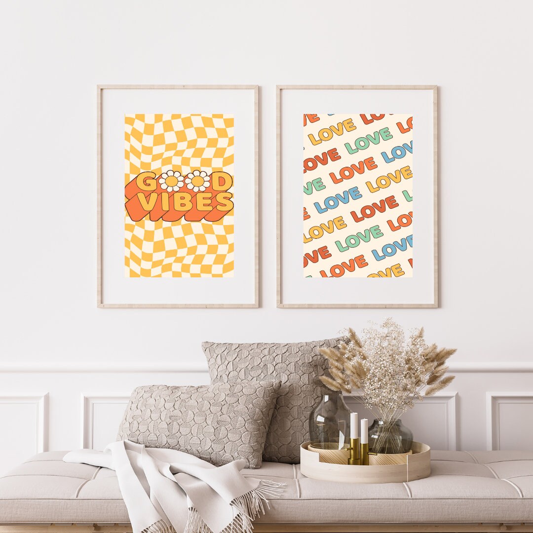 Hippie posters Good Vibes Love INSTANT DOWNLOAD, Indie Room Decor, vibrant wall art, Hippie prints, Gift ideas, Hippie wall decor, Groovy