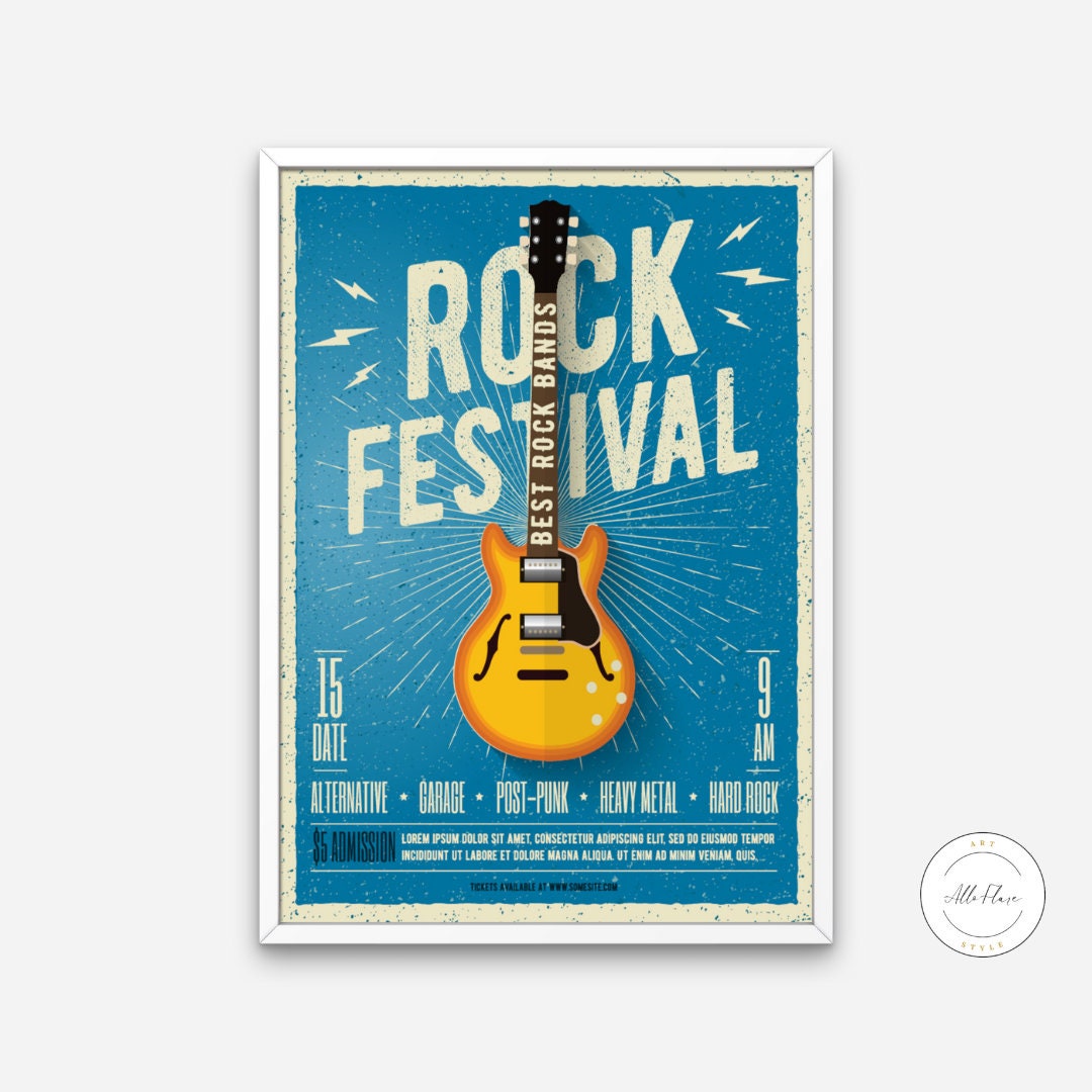 Rock poster DIGITAL DOWNLOAD ART PRINTS, guitar gifts, indie room décor, concert poster, blue yellow wall decor, personalized gifts, rock’n’roll art | Posters, Prints, & Visual Artwork | art for bedroom, art ideas for bedroom walls, art printables, bathroom wall art printables, bedroom art, bedroom pictures, bedroom wall art, bedroom wall art ideas, bedroom wall painting, blue wall decor, buy digital prints online, canvas wall art for living room, classic rock wall art, concert poster, digital art for print