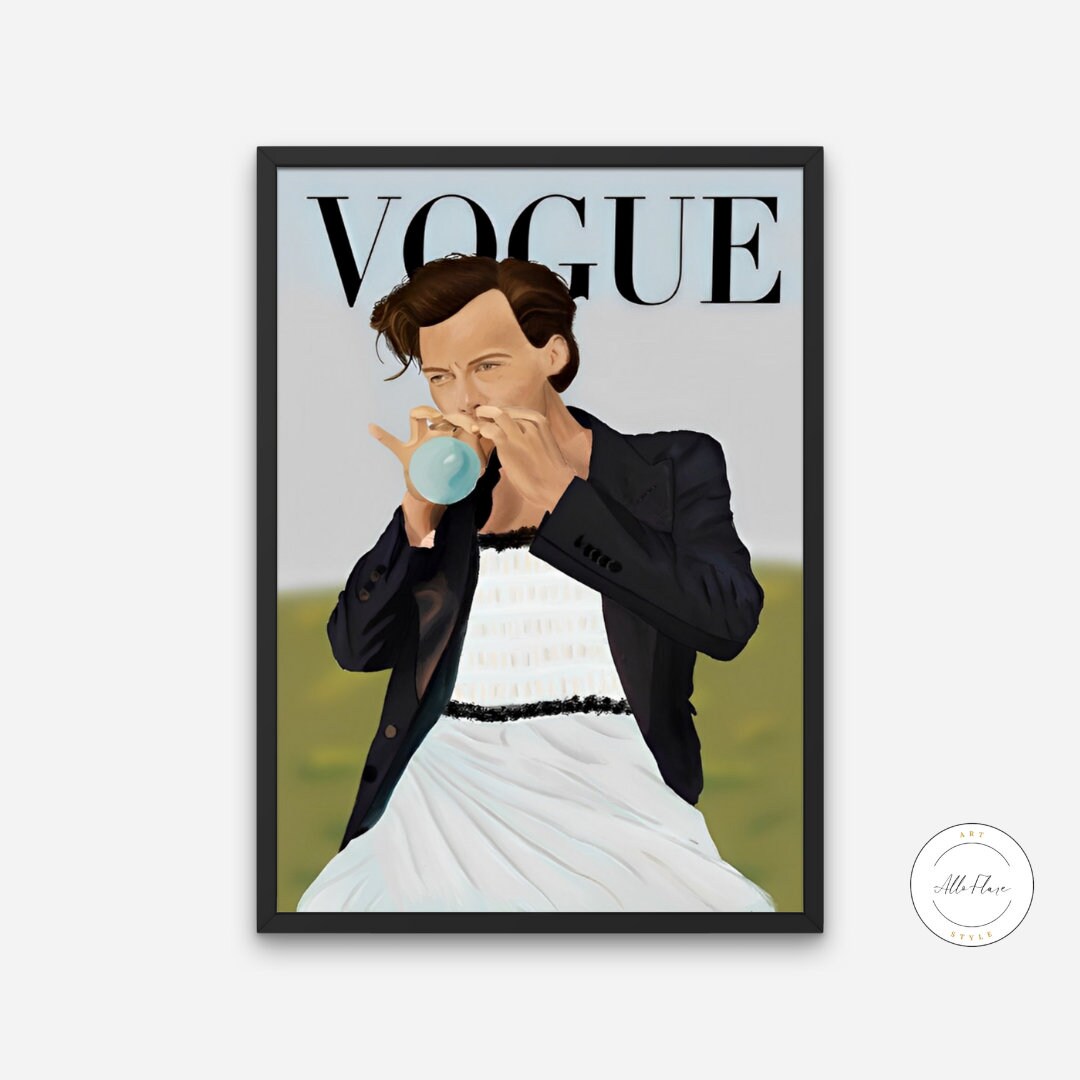 Harry Styles Magazine Cover INSTANT DOWNLOAD, Vogue Harry Styles Illustration Art, Vogue Wall Art, Harry Styles Vogue Print, Music Fan Art