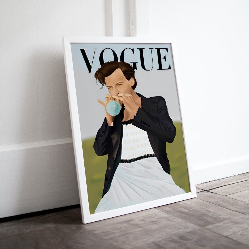 Harry Styles Magazine Cover INSTANT DOWNLOAD, Vogue Harry Styles Illustration Art, Vogue Wall Art, Harry Styles Vogue Print, Music Fan Art