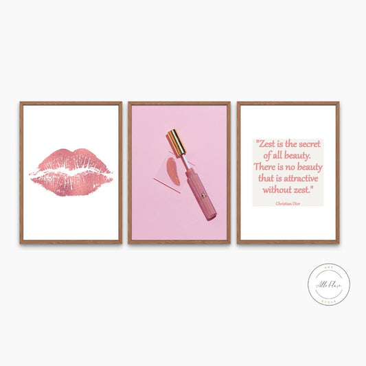 Light pink wall art Set of 3 DIGITAL PRINTS, feminine wall art, beauty room décor. makeup room decor, affirmation poster, glam decor, kiss