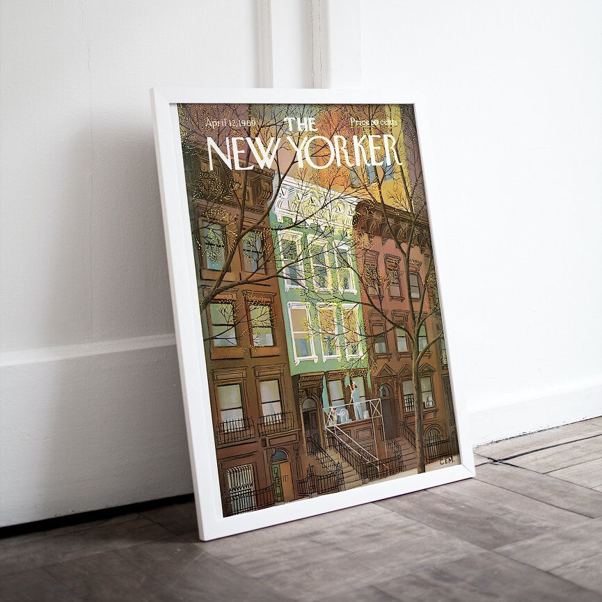 New Yorker cover Set of 4 DIGITAL PRINTS, Mid Century Art Print, Vintage Magazine Art, Retro Posters, Brown Aesthetic, Magazine Cover Art