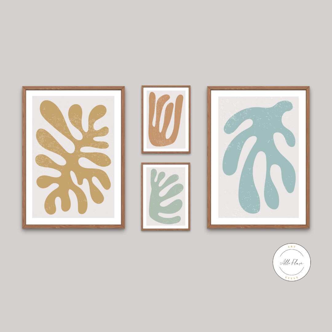 PRINTABLE wall art set of 4, Boho Abstract, Matisse Print Set, Modern Boho, Minimalistic Home Wall Decor, Floral Print Set