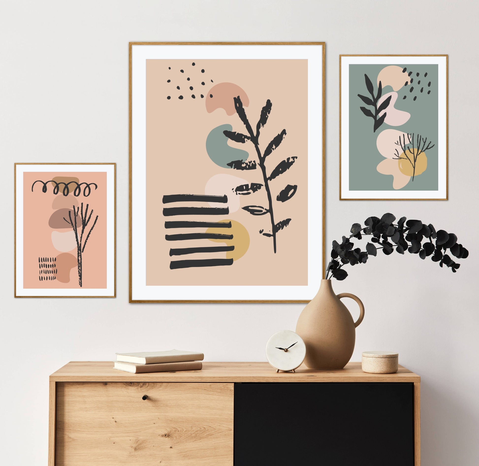 Set of 8 pink neutral DIGITAL PRINTS, Hippie room décor, Botanical print, Leaf prints, Abstract trendy, Groovy décor, Neutral wall art set