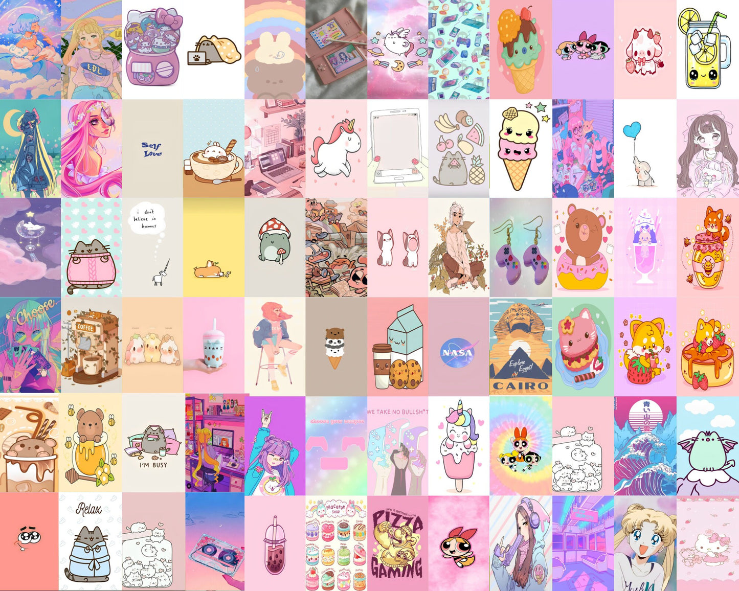 200 PCS Gamer Girl Collage Kit INSTANT DONWLOAD, kawaii gamer girl, danish pastel wall prints, gamer girl decor, anime, kawaii wall decor