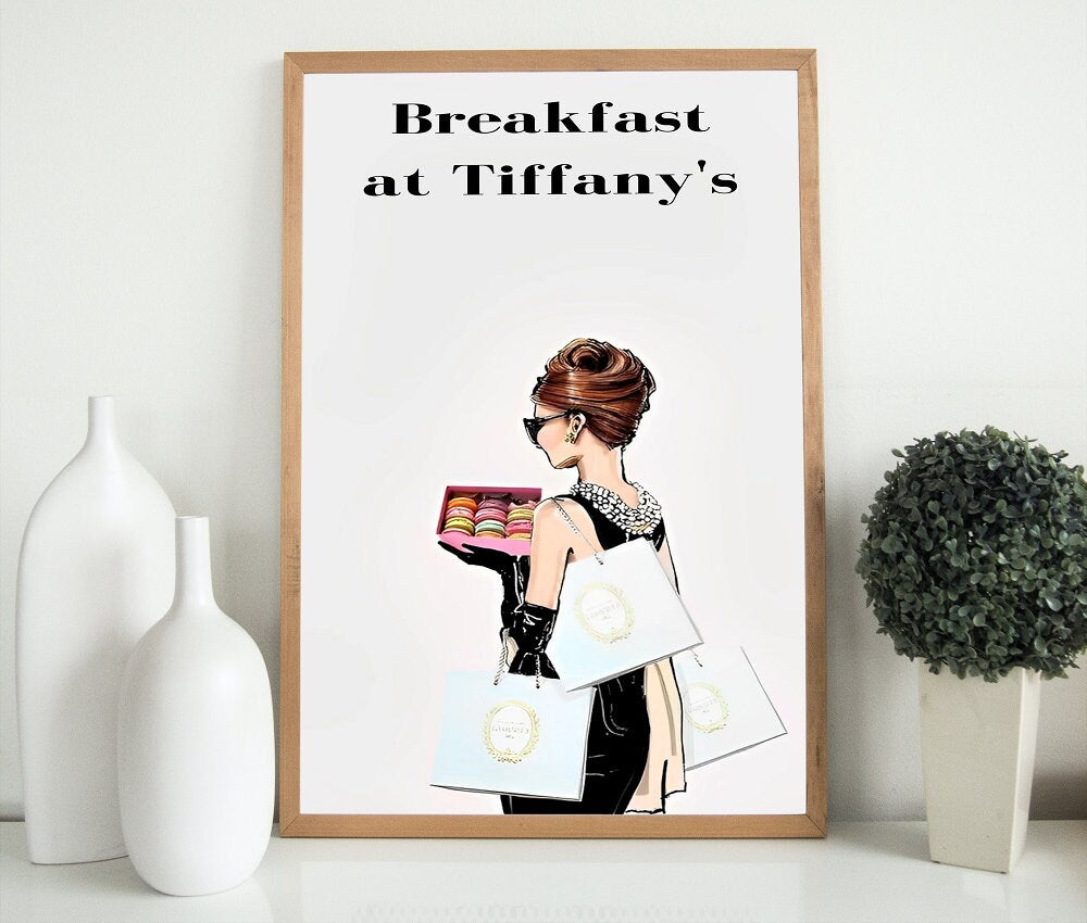 Breakfast at Tiffanys Poster INSTANT DOWNLOAD, Audrey Hepburn Print, Glam wall art, Old Hollywood Decor, Fashion Wall Art, Vintage Movie Art
