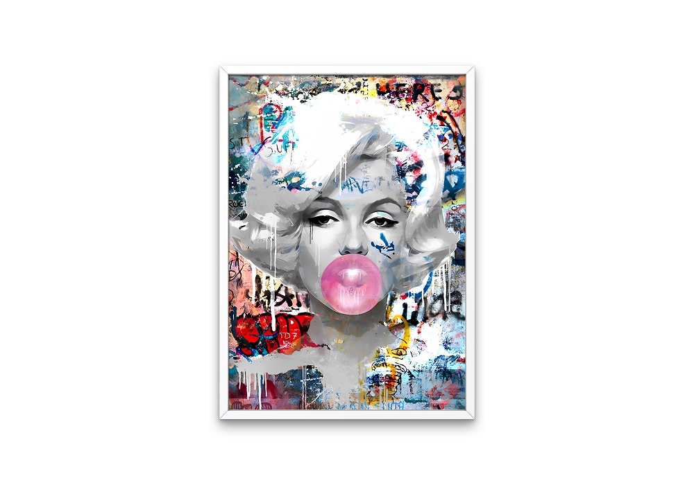 Marilyn Monroe Wall Art INSTANT DOWNLOAD, Monroe Pink Bubble Gum Poster, Graffiti Print, Marilyn Monroe Wall Art, Banksy Wall Decor, Pop Art