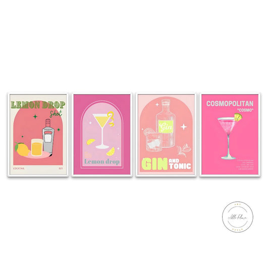 Preppy Aesthetic Gallery Set of 4 Cocktail DIGITAL ART PRINTS, Bar Cart Room Decor, Colorful Drink Bar Art, Retro Cocktail Posters, Pink Yellow | Posters, Prints, & Visual Artwork | aesthetic preppy room decor, art for bedroom, art ideas for bedroom walls, art printables, Bar Cart Posters, Bar Printable Art, bathroom wall art printables, bedroom art, bedroom pictures, bedroom wall art, bedroom wall art ideas, bedroom wall painting, buy digital art prints online, buy digital prints online, canvas wall art fo