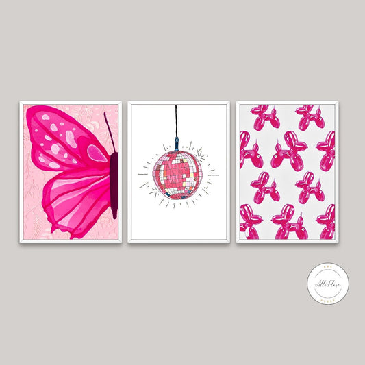 Disco Ball Butterfly Art Print set of 3 DIGITAL DOWNLOAD ART PRINTS, Hot pink wall art, dorm decor for college girls, Preppy Art Print, Preppy Wall Art | Posters, Prints, & Visual Artwork | aesthetic preppy room decor, art for bedroom, art ideas for bedroom walls, art printables, Balloon Dog print, bathroom wall art printables, bedroom art, bedroom pictures, bedroom wall art, bedroom wall art ideas, bedroom wall painting, butterfly poster, buy digital art prints online, buy digital prints online, canvas wal