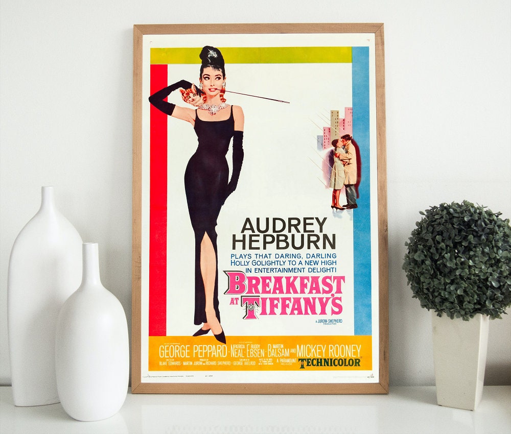 Breakfast At Tiffanys Movie Poster INSTANT DOWNLOAD, Retro Vintage Movie, Vintage Movie Poster, Audrey Hepburn Print, Old Hollywood Decor
