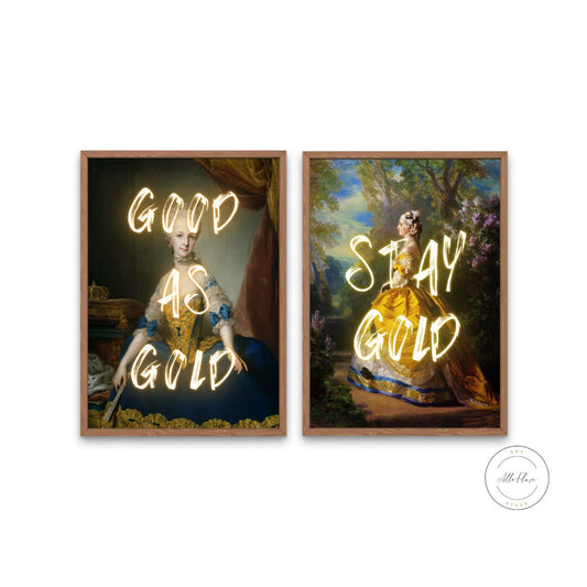 Set of 2 Altered Art Graffiti Print INSTANT DOWNLOAD, Good as Gold Stay Gold, Urban Street Art, Gold Art, Feminist Print, Quote Poster Print