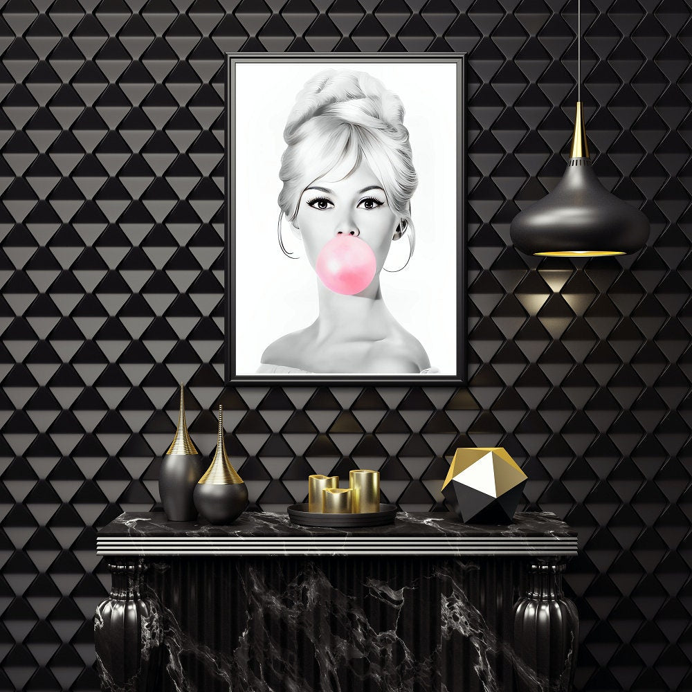 Brigitte Bardot & Marilyn Monroe Bubble Gum Wall Art INSTAND DOWNLOAD, Fashion Posters, Black and White Prints, Glam Wall Art, Hypebeast