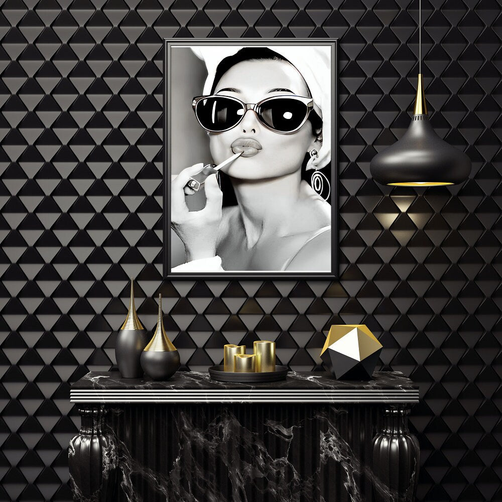 Audrey Hepburn Print INSTANT DOWNLOAD, Black white vintage Print, Glam wall art, Old Hollywood Decor, Fashion Wall Art, Makeup Room Decor