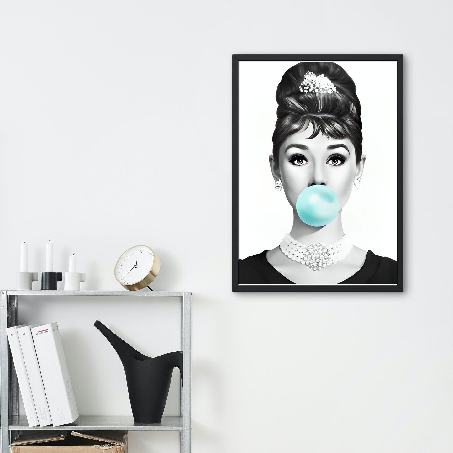 Audrey Hepburn Bubble Gum Print INSTANT DOWNLOAD, Fashion Posters, Black and White Prints, Famous Woman Canvas Print, Pop Art, Glam Decor