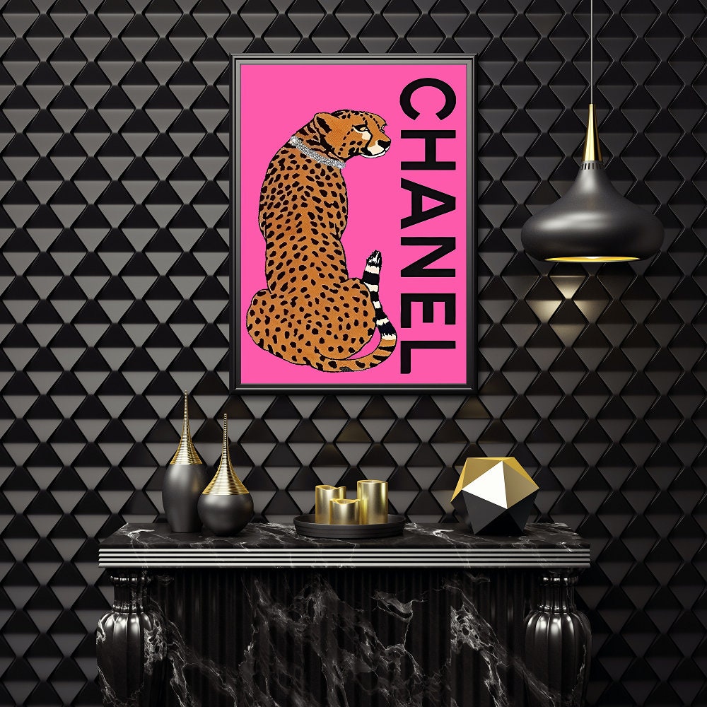 Designer Wall Art Set of 2 DIGITAL PRINTS, Fashion Wall art Print, Luxury Wall Art, Leopard Print Ice Cream, Hot Pink Wall Art, Designers