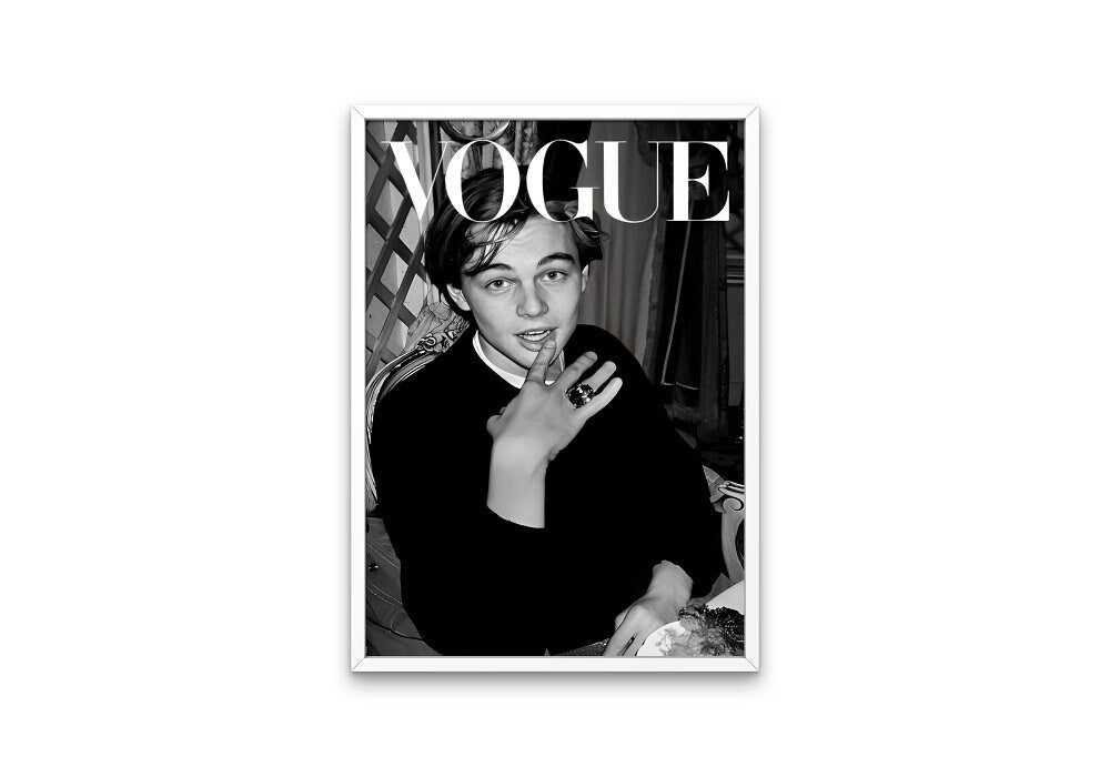 Leonardo DiCaprio Vogue Poster PRINTABLE, Vintage Magazine Art Cover, Hollywood Stars, Luxury Fashion Wall Art, Black and White Wall Decor