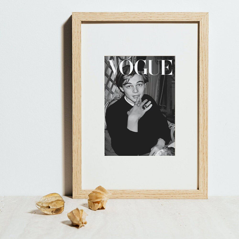 Leonardo DiCaprio Vogue Poster PRINTABLE, Vintage Magazine Art Cover, Hollywood Stars, Luxury Fashion Wall Art, Black and White Wall Decor