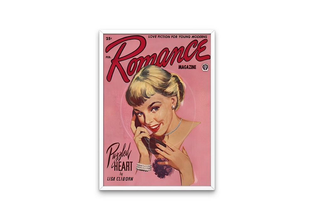 Romance Magazine Feb 1954 PRINTABLE, Vintage Pulp Romance Magazine Cover, Vintage Magazine Art Cover, Retro Magazine Posters, Pink wall art