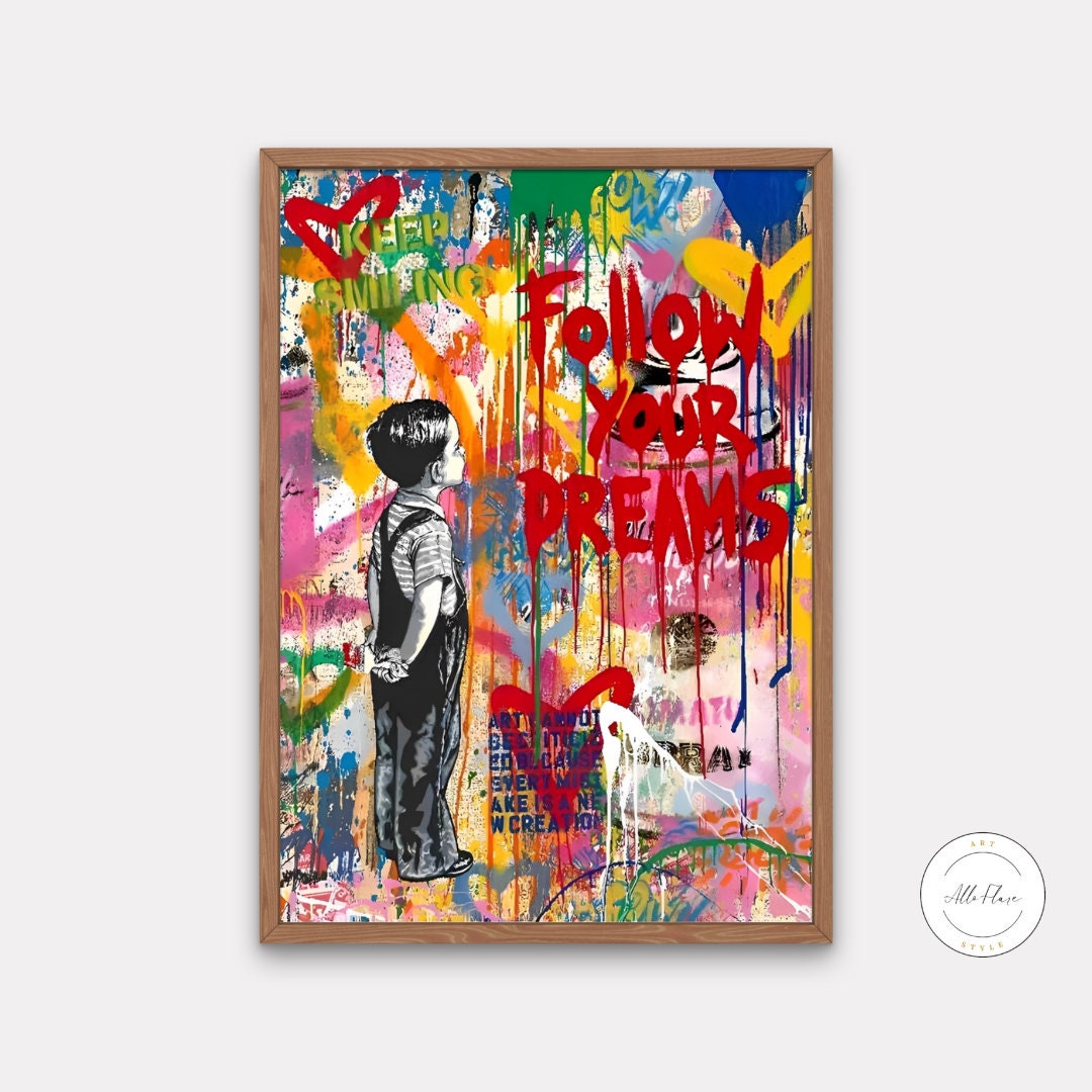 Follow Your Dream Graffiti Wall Art DIGITAL DOWNLOAD ART PRINTS, Graffiti Print, Street Pop Art Wall Decal, Street Art Graffiti Posters, Colorful art | Posters, Prints, & Visual Artwork | abstract canvas art, art for bedroom, art ideas for bedroom walls, art printables, artwork printable, banksy art print, Banksy Graffiti, bathroom wall art printables, bedroom art, bedroom pictures, bedroom wall art, bedroom wall art ideas, bedroom wall painting, black urban wall art, buy digital art prints online, buy digi