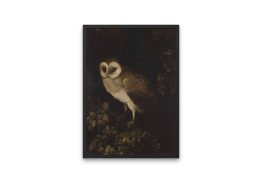 Antique Owl Painting INSTANT DOWNLOAD, Dark Academia Wall Art, Vintage decor, Moody Rustic Bird Print, Moody Owl Art Print, Dark Cottagecore